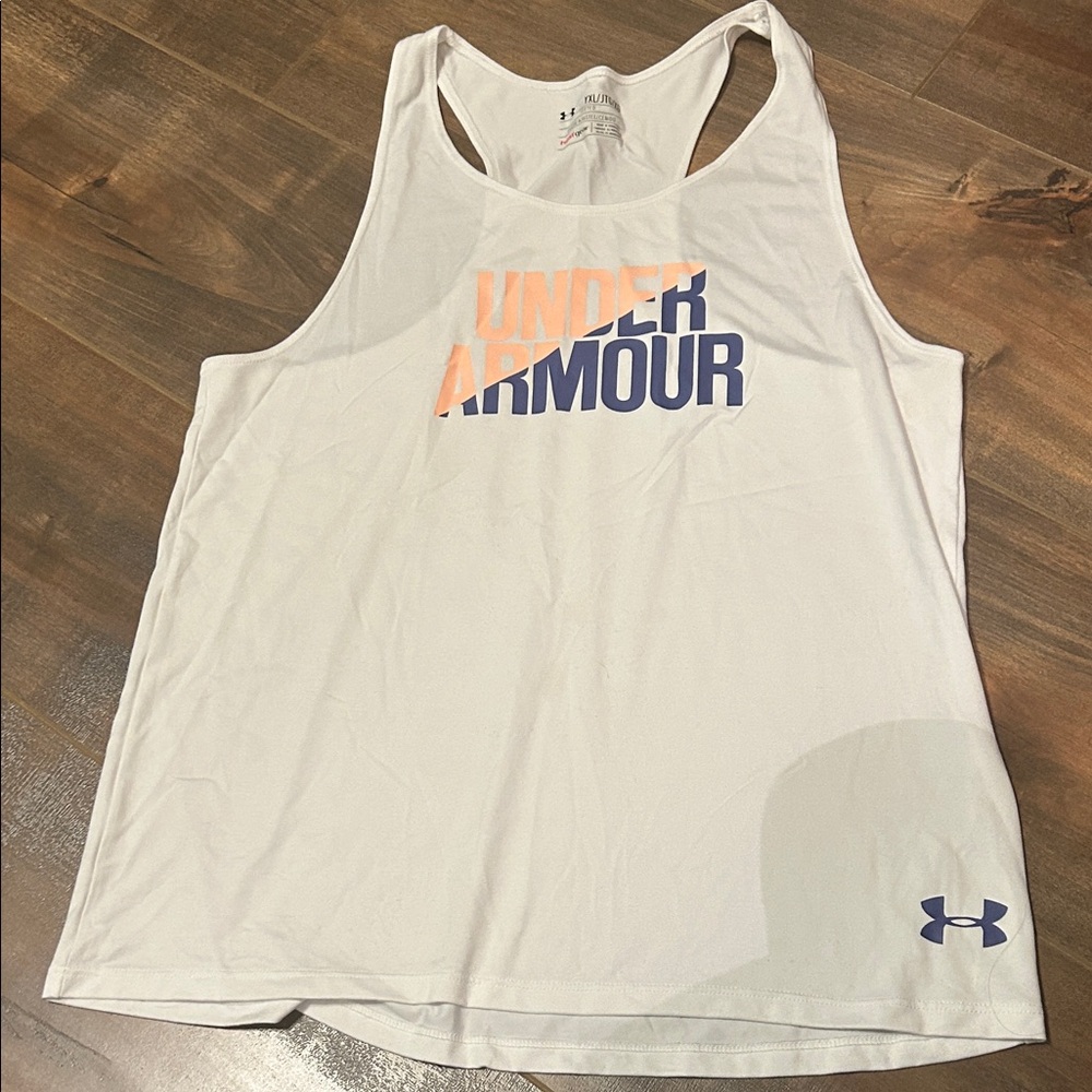 Under Armour White Tank with Orange and Blue Logo